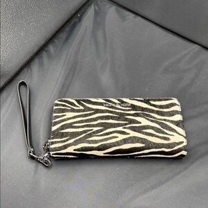 Michael Kors new  Black and White Animal Print calf hair Wristlet